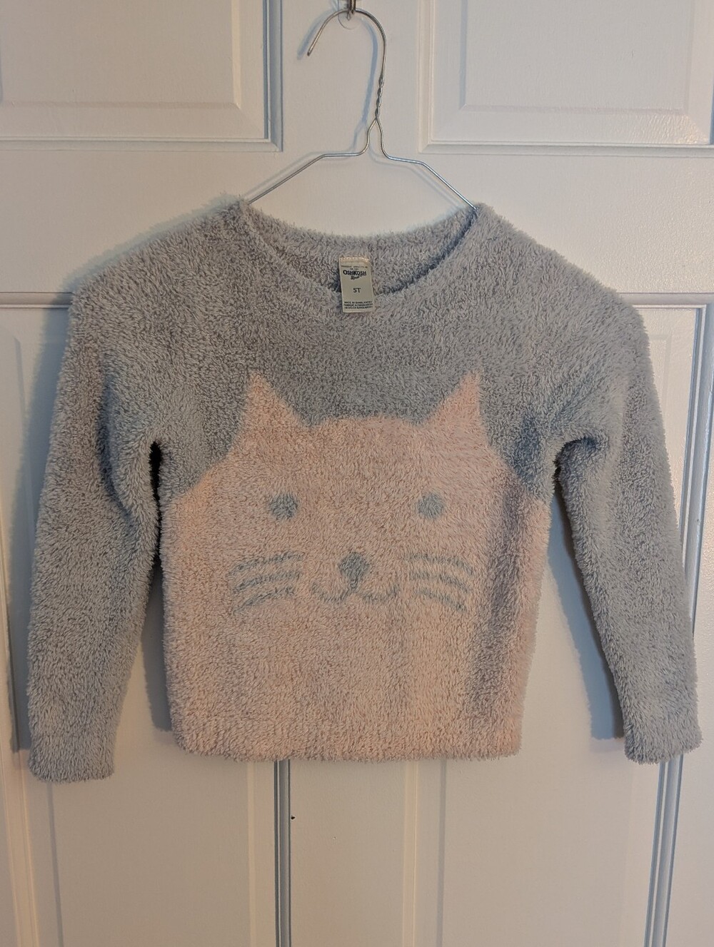 OshKosh Pink & Grey Fuzzy Cat Sweater 5T